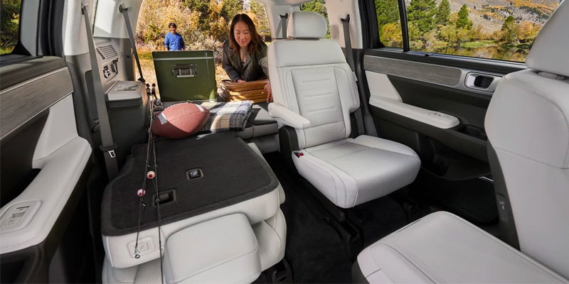 The back seats and truck storage of a Hyundai Santa Fe